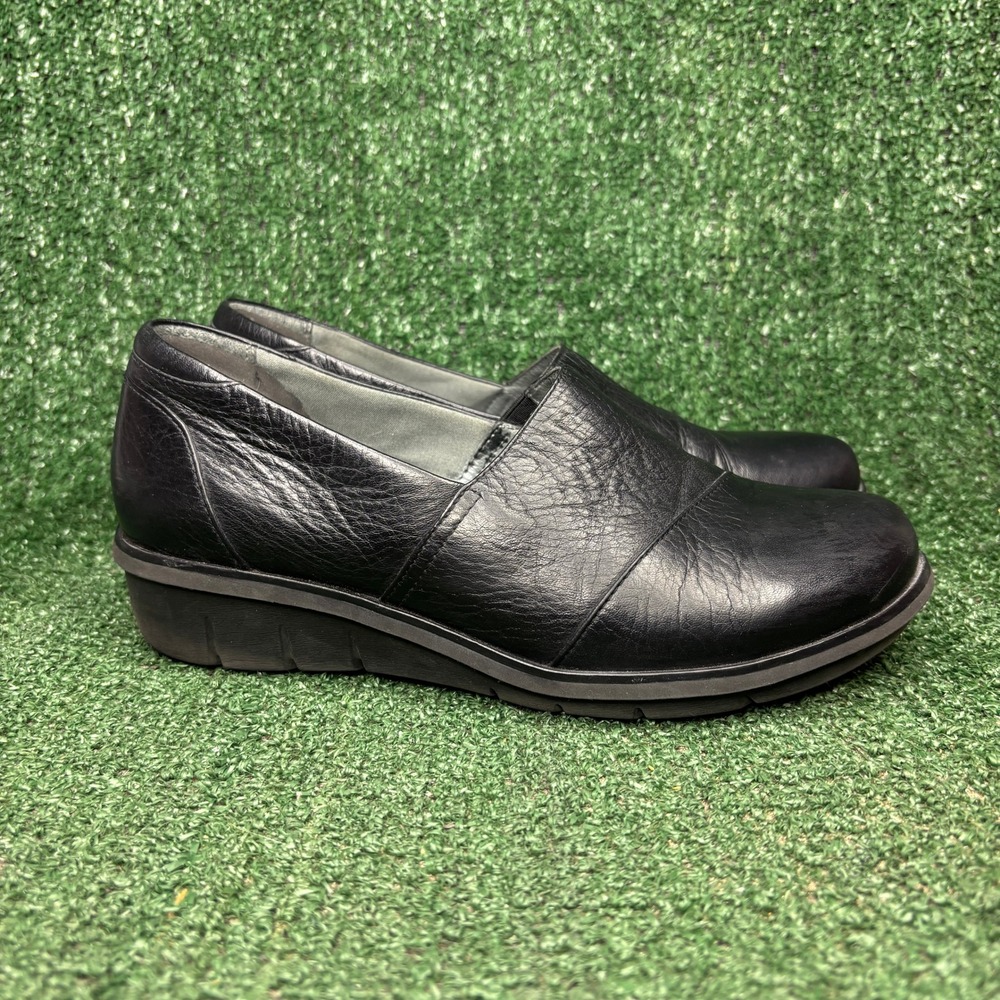 Dansko Julia Leather Slip On Comfort Elastic Wedge Clog Black Women Size 7.5-8